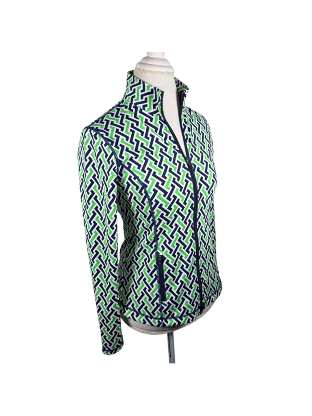 J. McLaughlin Billie Active Jacket Navy Green Geometric Sporty Full Zip Size S - Picture 5 of 11